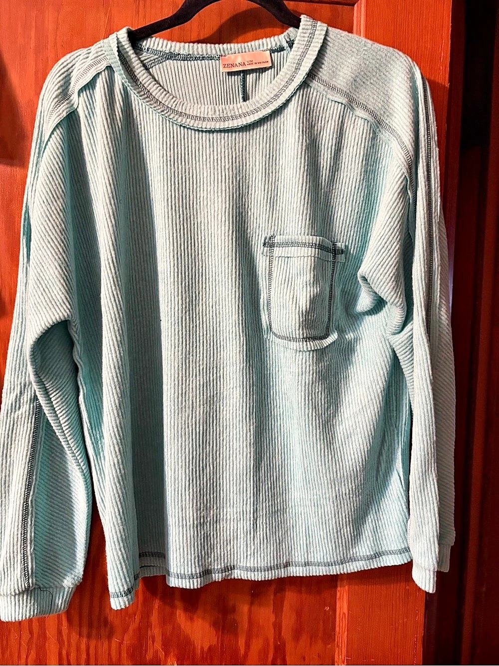 Zenana Brushed Ribbed Hacci Sweater Green Size S/M